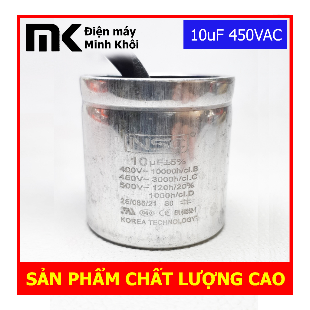 Tụ 10uf nhôm NSC - Tụ cho các loại động cơ