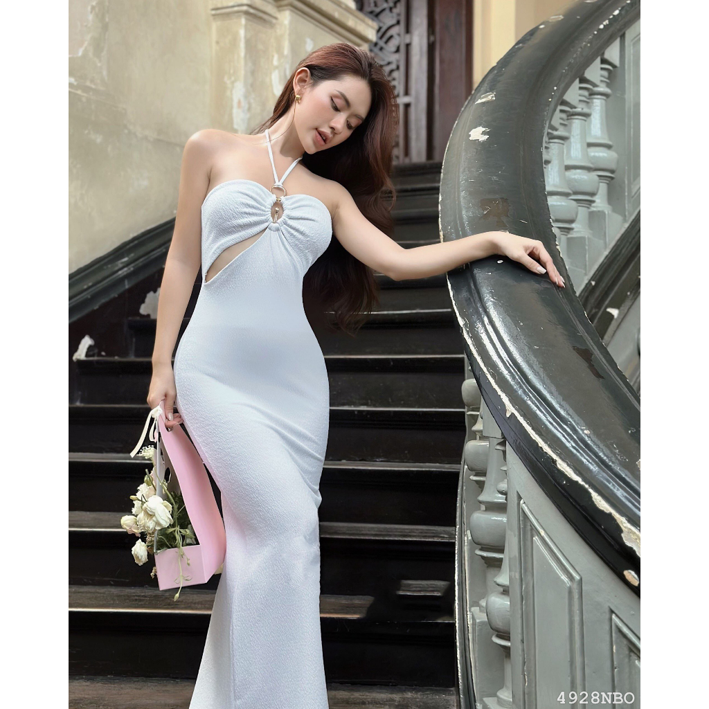 Đầm dài cổ yếm body khoen 4928 - Đầm nữ thời trang