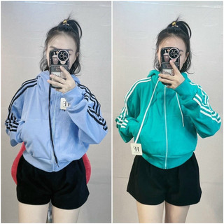 Áo Hoodie Zip Croptop 3 Line - Áo Khoác Nỉ Ngoại Lửng Dây kéo 3 Sọc (HD100B - Kèm Ảnh Thật)