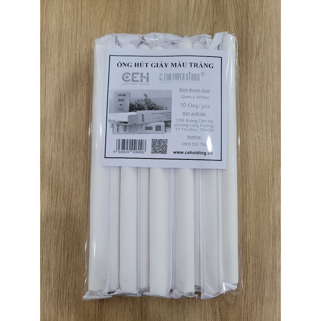 Túi 10 ống hút giấy CLEAN PAPER STRAW phi 12, dùng cho trà sữa, an toàn sức khoẻ, bảo vệ môi trường