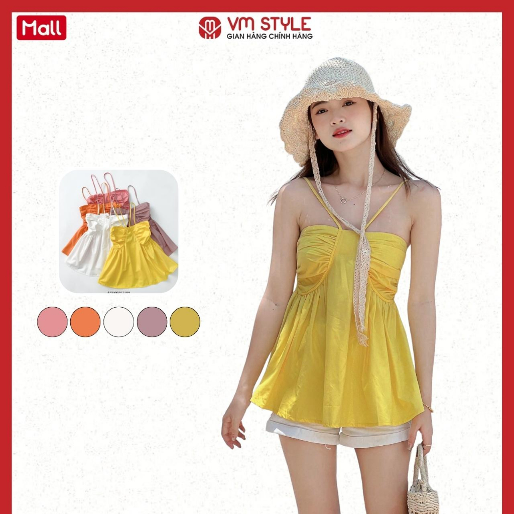 Áo kiểu 2 dây nữ VMSTYLE đi biển dáng babydoll nhún ngực lưng chun nhiều màu thời trang mùa hè 5131 - ASU00357
