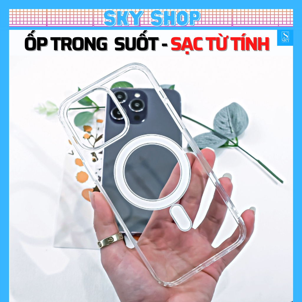 Ốp lưng iPhone trong suốt chống sốc - Hỗ trợ sạc không dây cho iphone 11 pro max 12 pro max 13 pro max 14 pro max [SKY]