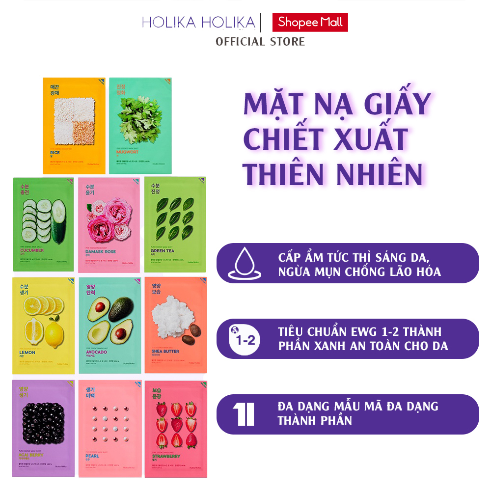 Mặt nạ giấy 3D Hàn Quốc Holika Holika Pure Essence Mask dưỡng ẩm chăm sóc da 23ml