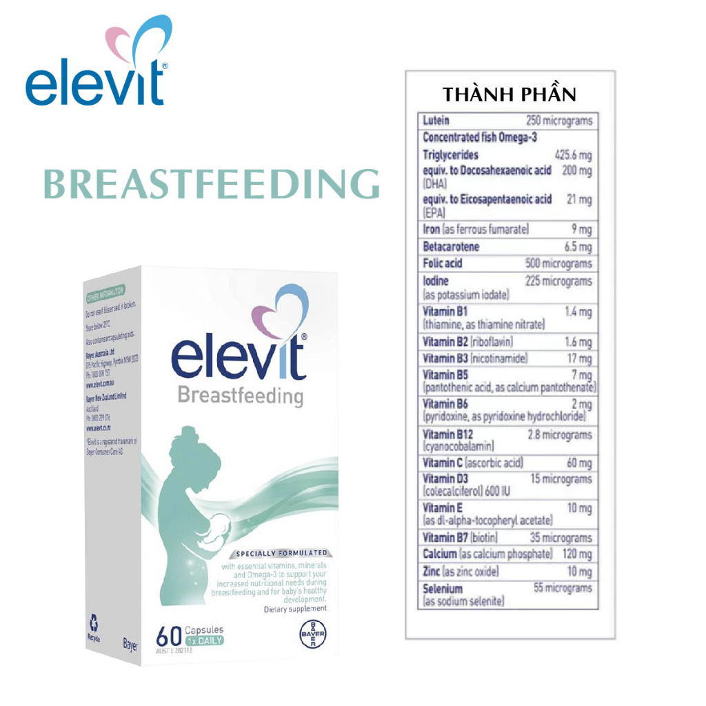 Viên uống bổ sung Elevit sau sinh cho mẹ bầu Bayer Elevit Breastfeeding 60 viên của Úc