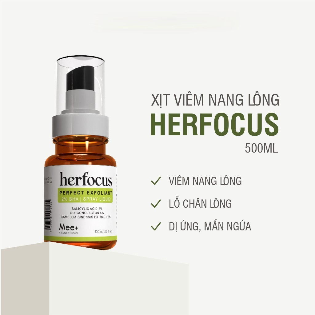 Xịt Viêm Nang Lông 100ml + Sữa Tắm Viêm Nang Lông 500ml - Bộ Liệu Trình Chuyên Viêm Nang Lông Herfocus Mee Natural