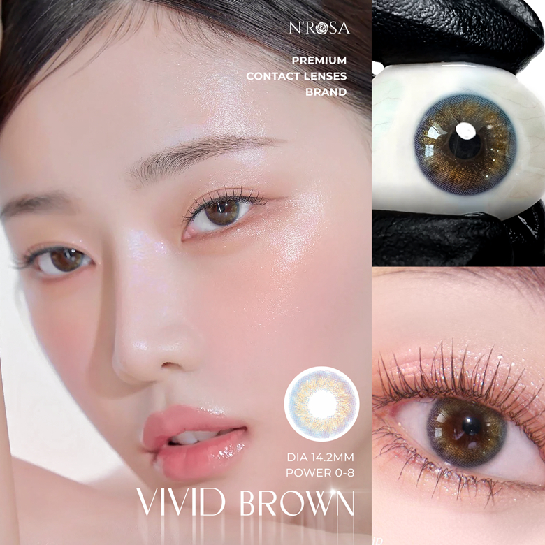 Lens nâu có độ cận N’Rosa VividBrown cho mắt thở cao cấp Angel Eyes phân phối | Độ cận 0-8 | Chất liệu Silicone Hydrogel