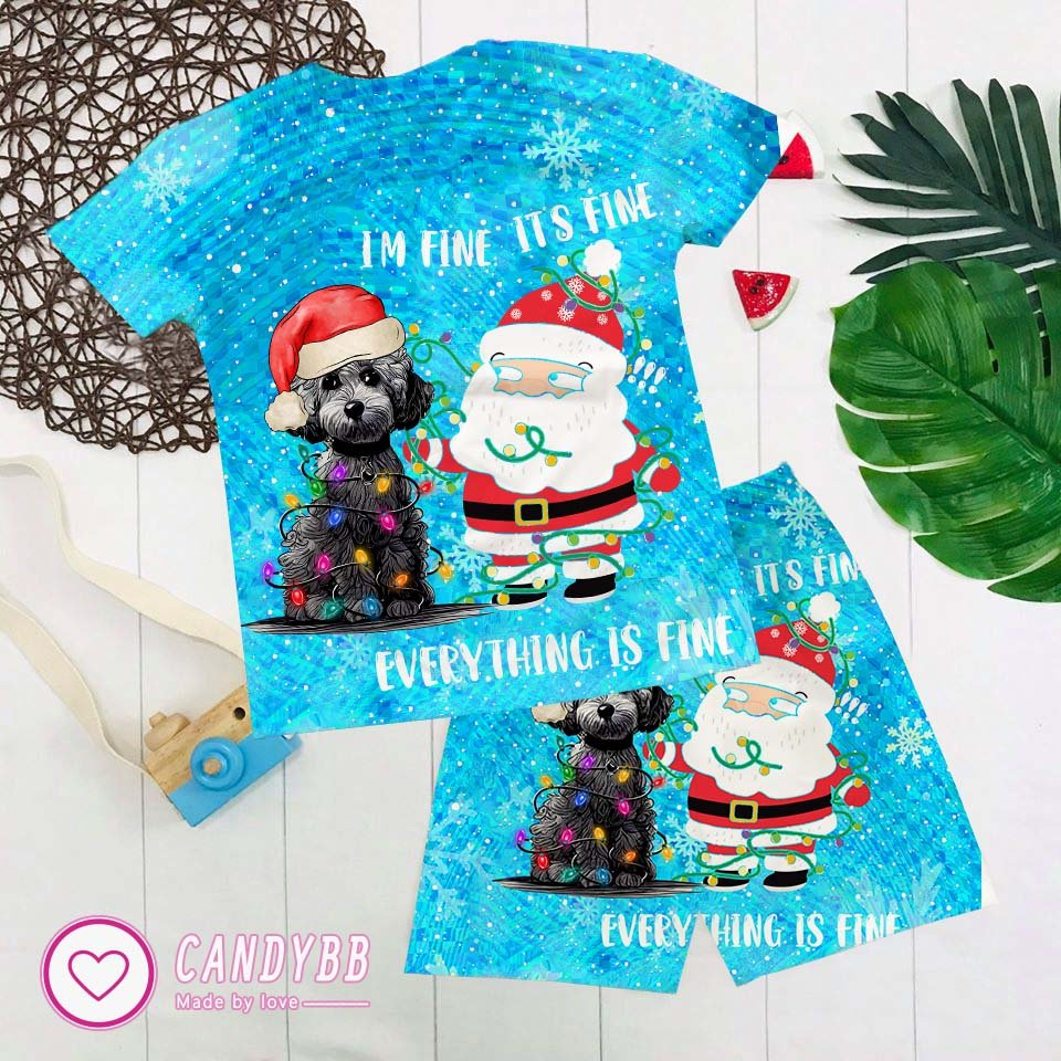 Bộ thun lạnh in hình 3D ông già Noel và chú chó bé trai sale