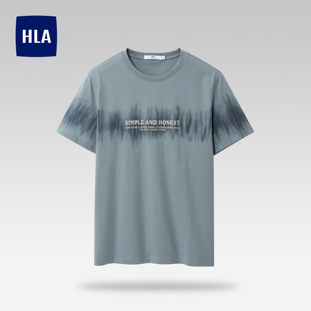 HLA - Áo thun nam ngắn tay loang màu nghệ thuật Medium grey gradient design cotton T-shirt