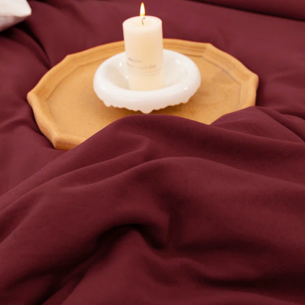 Bộ Chăn Ga Gối Cotton Đũi Tici Phong Cách Vintage - Màu Đỏ CA Bedding Decor