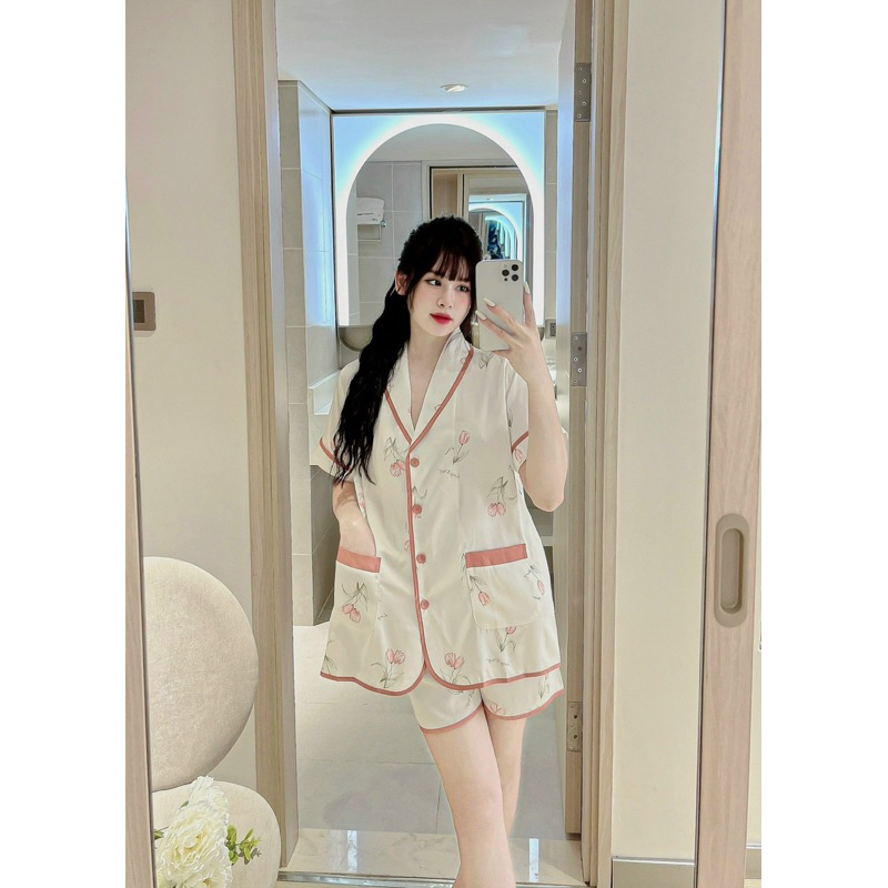 Pijama Hoa TuLip Cộc Đùi Mùa Của Cộc Nha MC YEU - QUẢNH CHÂU CAO CẤP