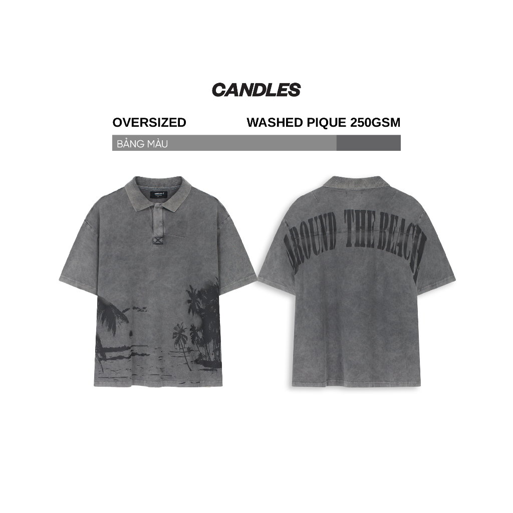 Áo polo oversize CANDLES ATB POLO W.GREY chất liệu vải Pique Washed