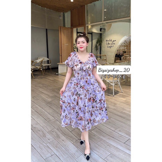 Bigsize: Đầm maxi nhún hoa tím siêu xinh