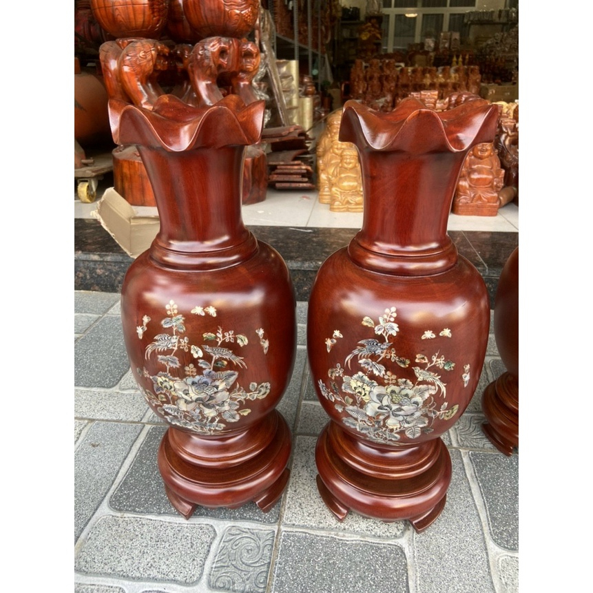 Cặp lục bình gỗ lim cẩn hoa cao 40-50- cm M11