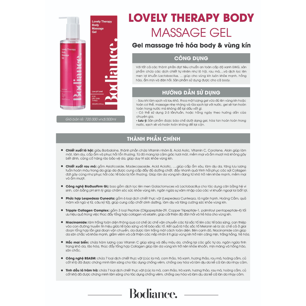 Gel massage tre hoá làn da body và vùng kin cải thiện da đàn hồi Lovely Therapy Body 300ml