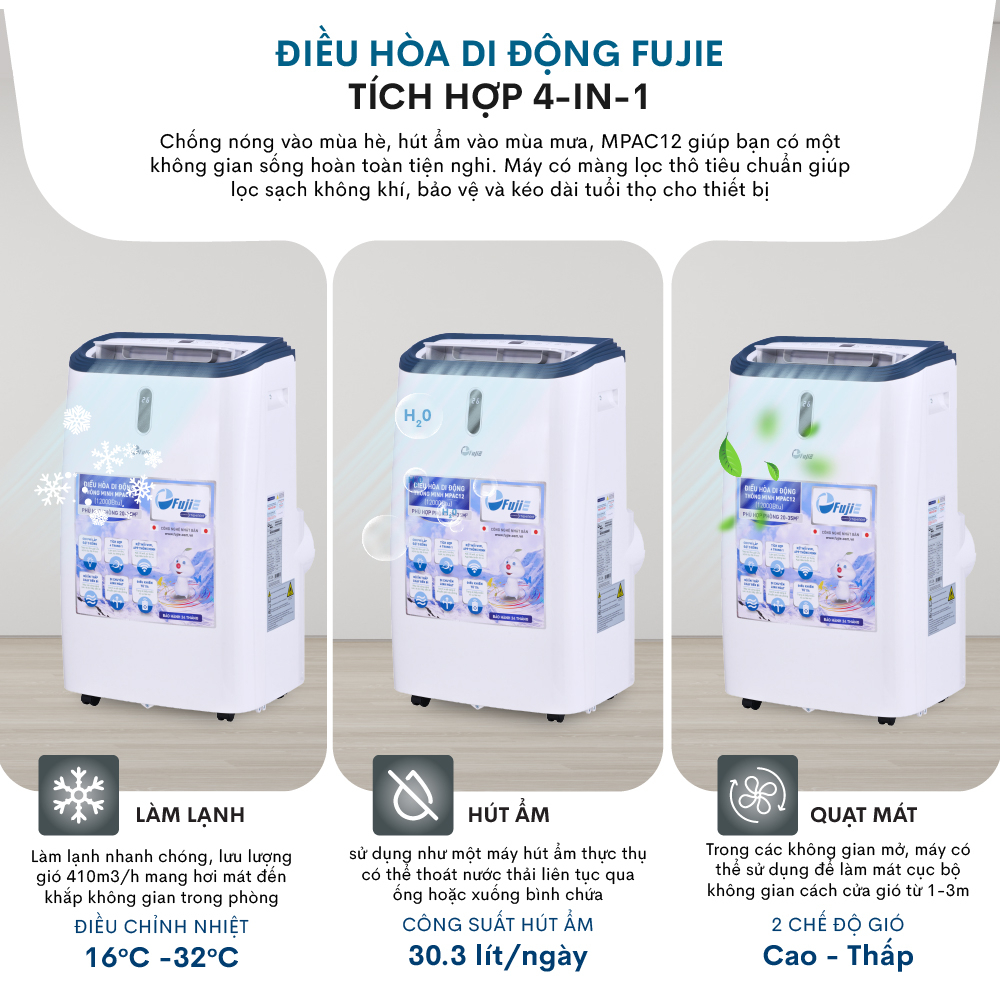 Điều hòa di động FujiE 7000-14000BTU nhập khẩu chính hãng ,giúp làm mát nhanh diện tích làm mát rộng,BH 24 tháng