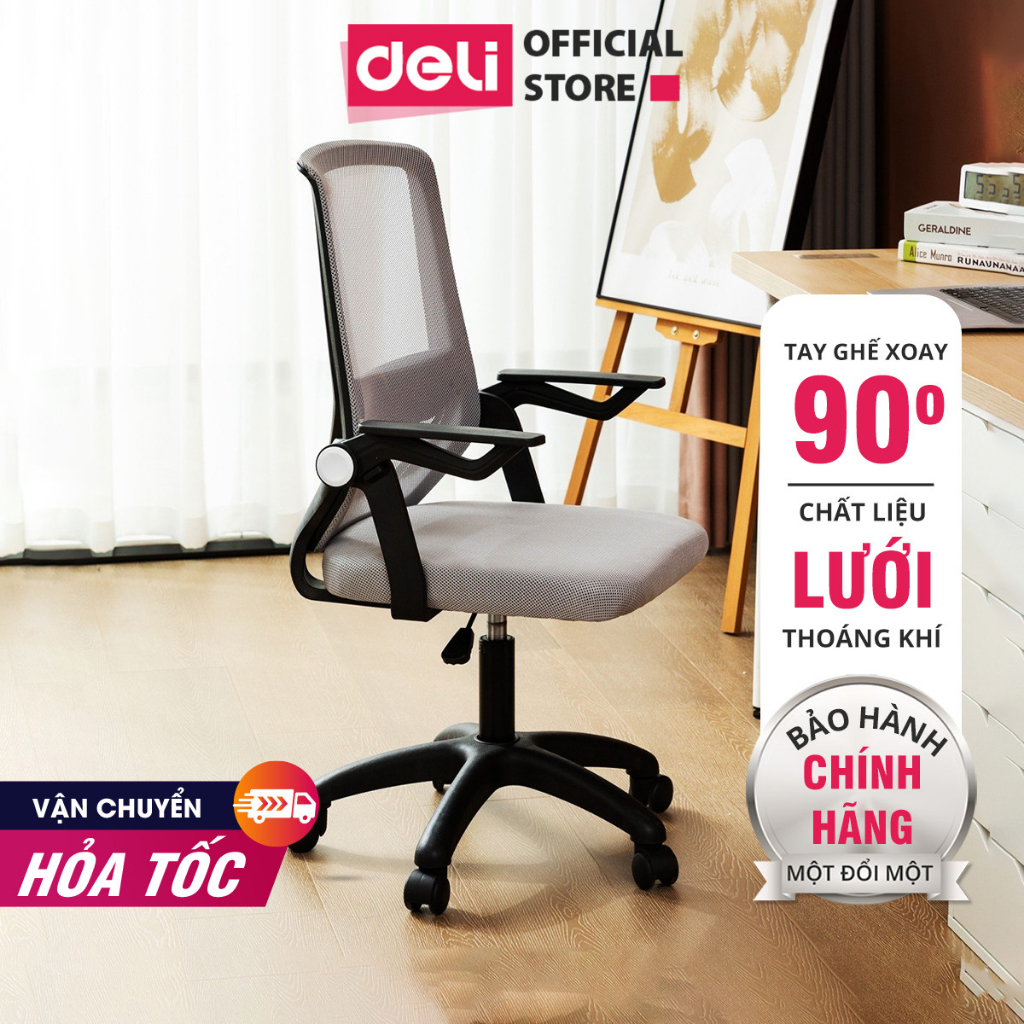 [Hỏa Tốc] Ghế văn phòng chân xoay cao cấp Deli - Thiết Kế Công Thái Học Ergonomic, Hỗ Trợ Chống Gù E4931
