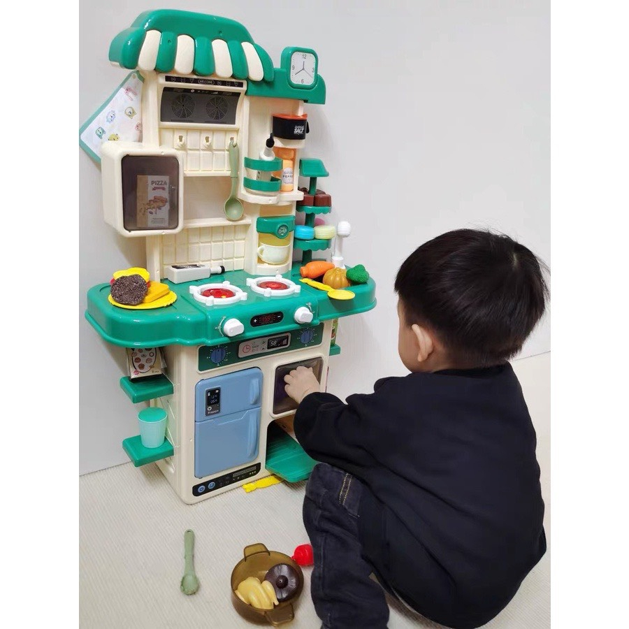 Bộ đồ chơi nấu ăn nhà bếp 48 chi tiết lớn kèm hiệu ứng khói và vòi nước rửa cho bé vui chơi