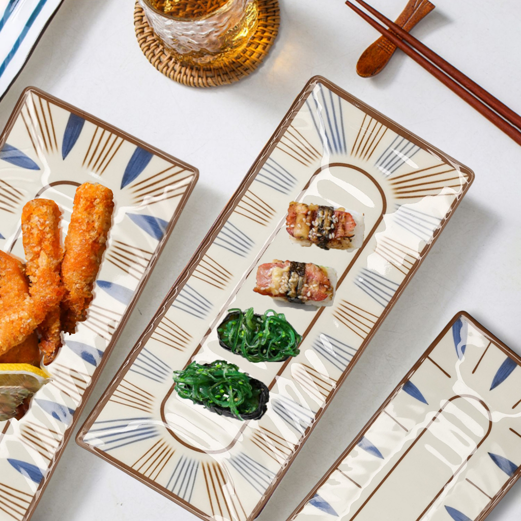 Dĩa chữ nhật đựng sushi, đựng cá, thịt,.. bằng Melamine cao cấp