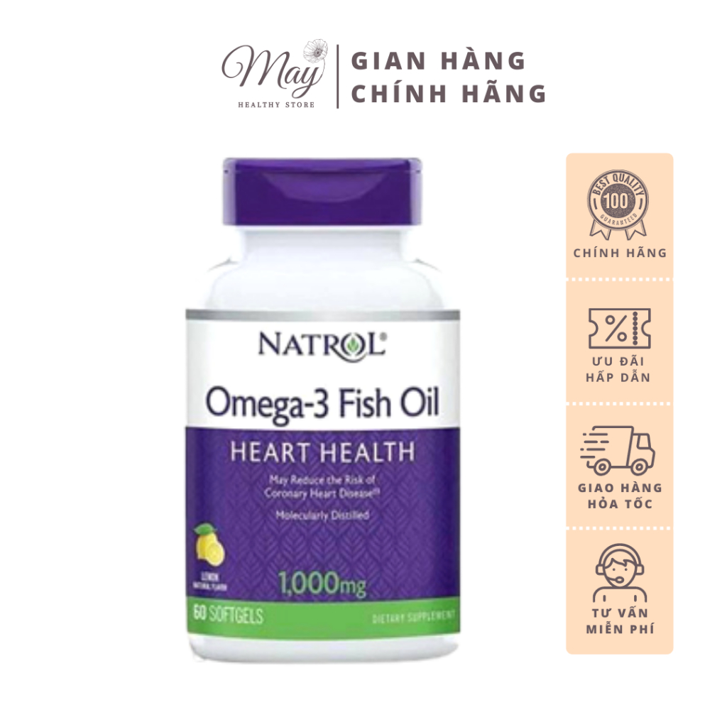 Viên Uống Dầu Cá Natrol Omega-3 Fish Oil, Hỗ Trợ Sức Khỏe Tim Mạch Heart Health 1000mg (Lọ 60 Viên)