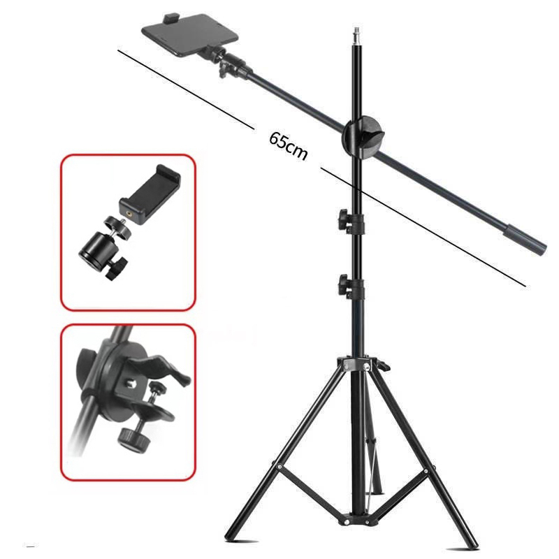 Giá đỡ, tay treo ngang 360, gắn điện thoại chụp ảnh, livestream, quay video dài 65cm, chân đỡ cao 200cm | BigBuy360 - bigbuy360.vn