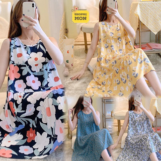Váy mặc nhà, váy bầu lanh lụa sát nách nhẹ mát, mềm mịn, đầm lanh nữ mặc mùa hè, freesize 45-70kg