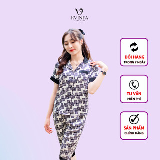 Đồ mặc nhà nữ lụa cộc tay, pijama áo quần, đồ bộ nữ pijama áo ngắn tay quần dài - kvinfa
