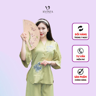 Đồ lam đi chùa nữ thêu hoa cúc, set pháp phục đi lễ cao cấp - kvinfa