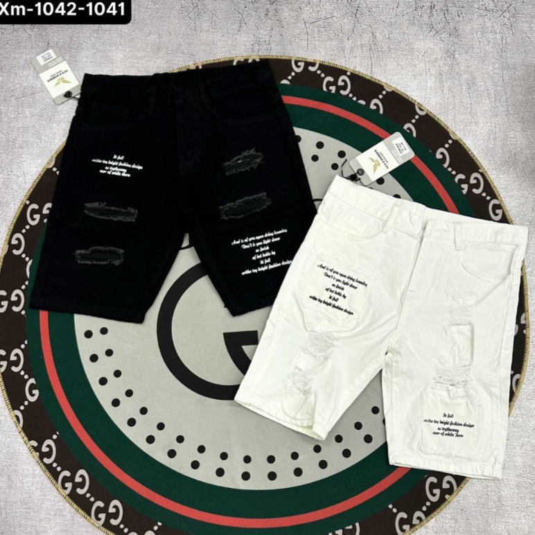 (có video) Quần short jean nam cao cấp short jean phối chữ rách vá thời trang chuẩn đẹp