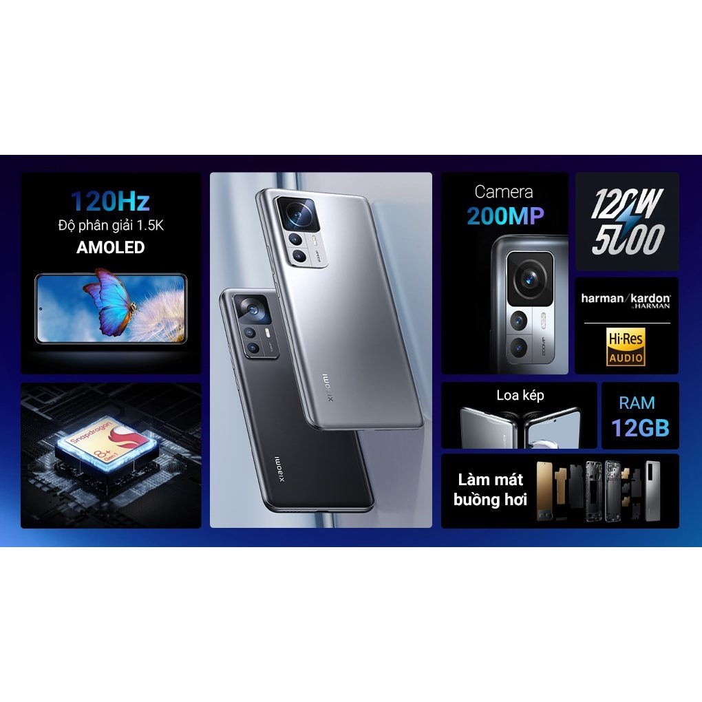 Điện thoại Xiaomi 12T PRO (12GB/256GB) fullbox MỚI 100% - LỖI 1 ĐỔI 1 MIỄN PHÍ TRONG 7 NGÀY - BẢO HÀNH 12 THÁNG