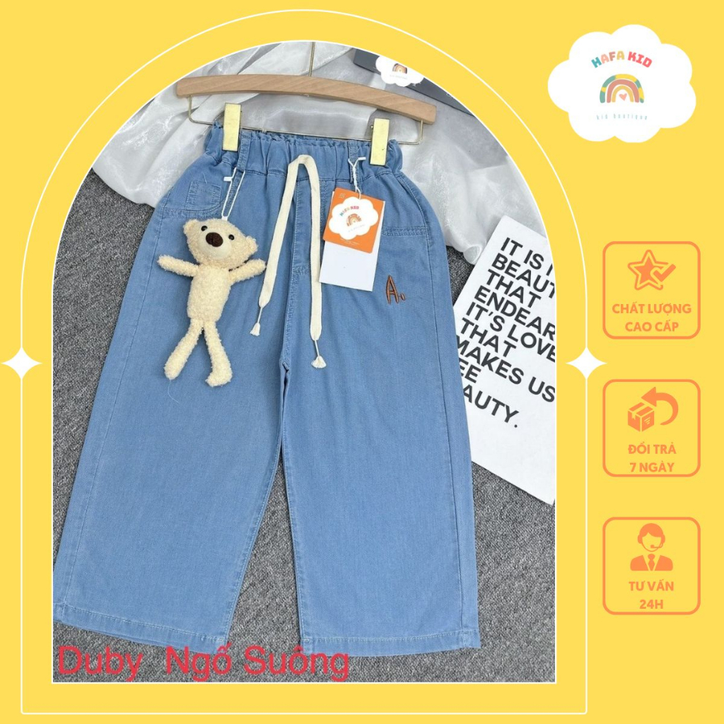 Quần Jean Ngố Suông Ống Rộng Cho Bé Hafa Kid Chất Bò Cao Cấp Kiểu Dáng Thời Trang Màu Xanh Đủ Size