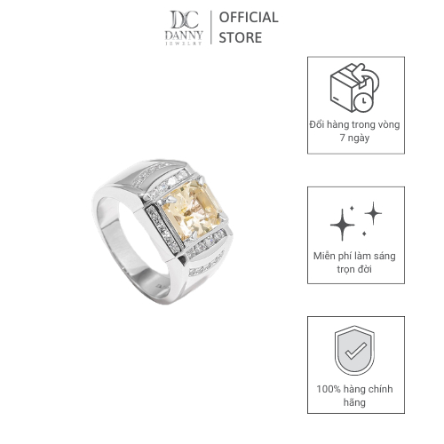 Nhẫn Nam Bạc 925, xi Rhodium, đính đá CZ, đá chủ Lemon Quartz: 2.0cts - JI2GWZ001