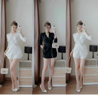 SET ĐỒ BỘ NỮ ÁO CỔ SƠ MI TAY DÀI XOẮN EO KÈM QUẦN SHORT CHẤT TUYẾT NHUNG M407 - YADO