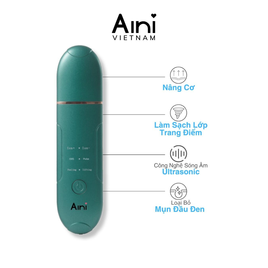 Máy Sủi Da Tẩy Tế Bào Chết, Đẩy Mụn Đầu Đen Sóng Siêu Âm Ultrasonic Skin Device AINI COLLECTION - Chính hãng