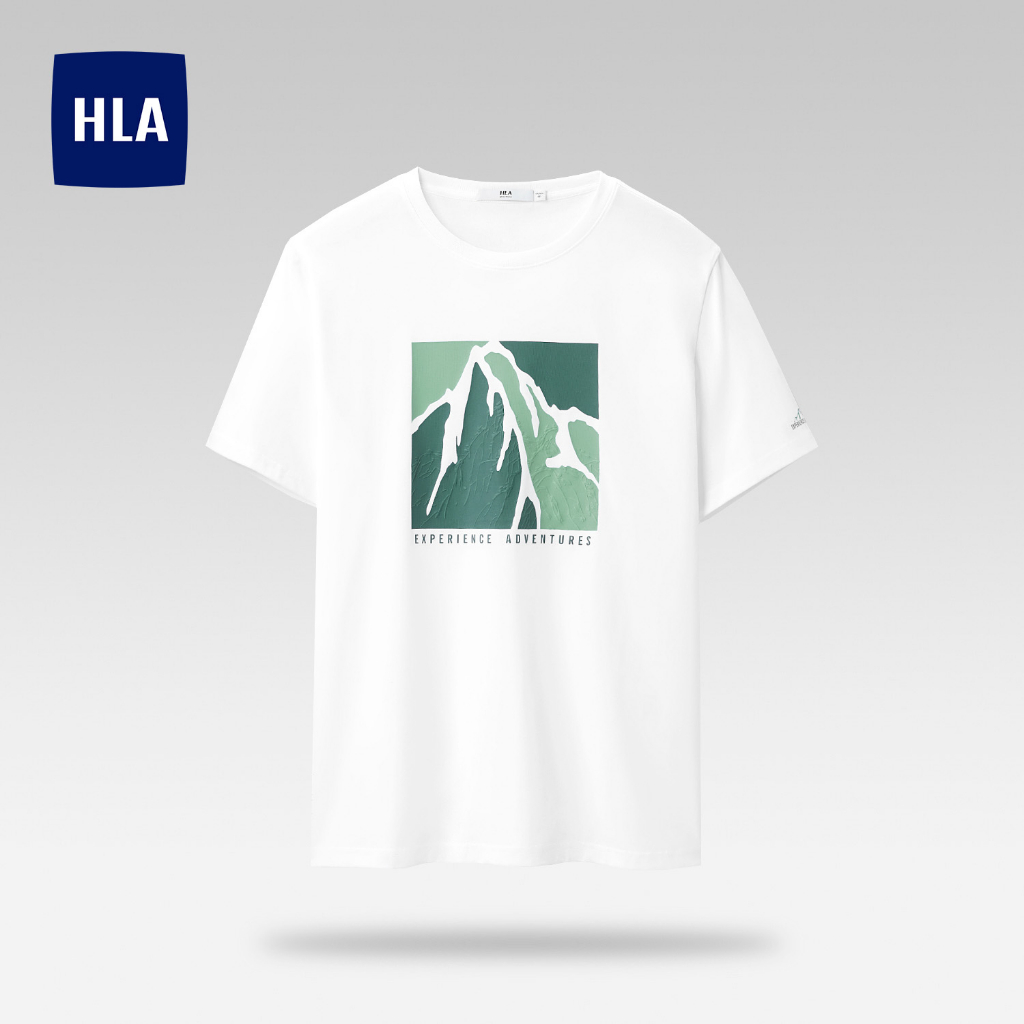 HLA - Áo thun nam ngắn tay in họa tiết khối Graphic pattern short sleeves cotton T-shirt