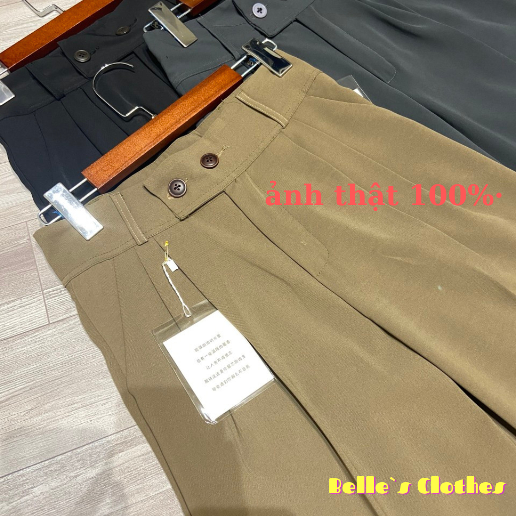 Quần Ống rộng Nữ Cạp Cao Belle`s Clothes 2 Cúc Có Nhê Chất Gol Nhật nhập khẩu đanh mịn , rủ phong cách Hàn Quốc