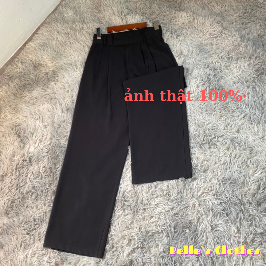 Quần Ống rộng Nữ Cạp Cao Belle`s Clothes 2 Cúc Có Nhê Chất Gol Nhật nhập khẩu đanh mịn , rủ phong cách Hàn Quốc