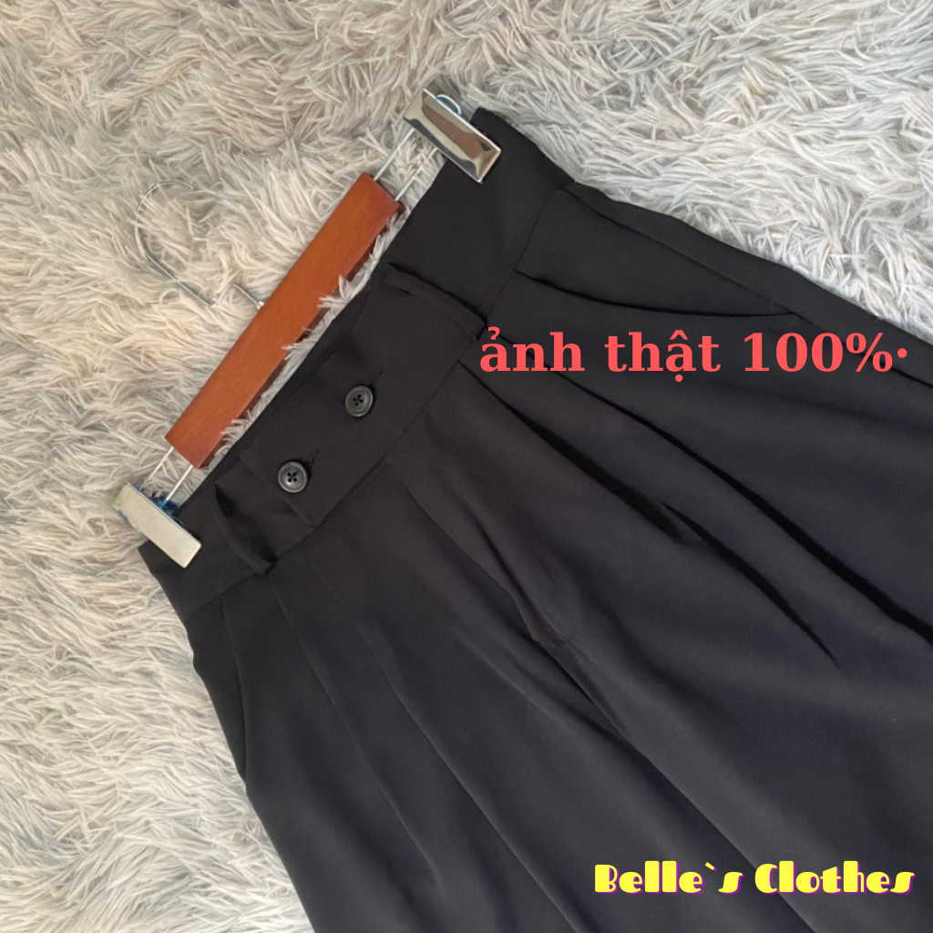 Quần Ống rộng Nữ Cạp Cao Belle`s Clothes 2 Cúc Có Nhê Chất Gol Nhật nhập khẩu đanh mịn , rủ phong cách Hàn Quốc