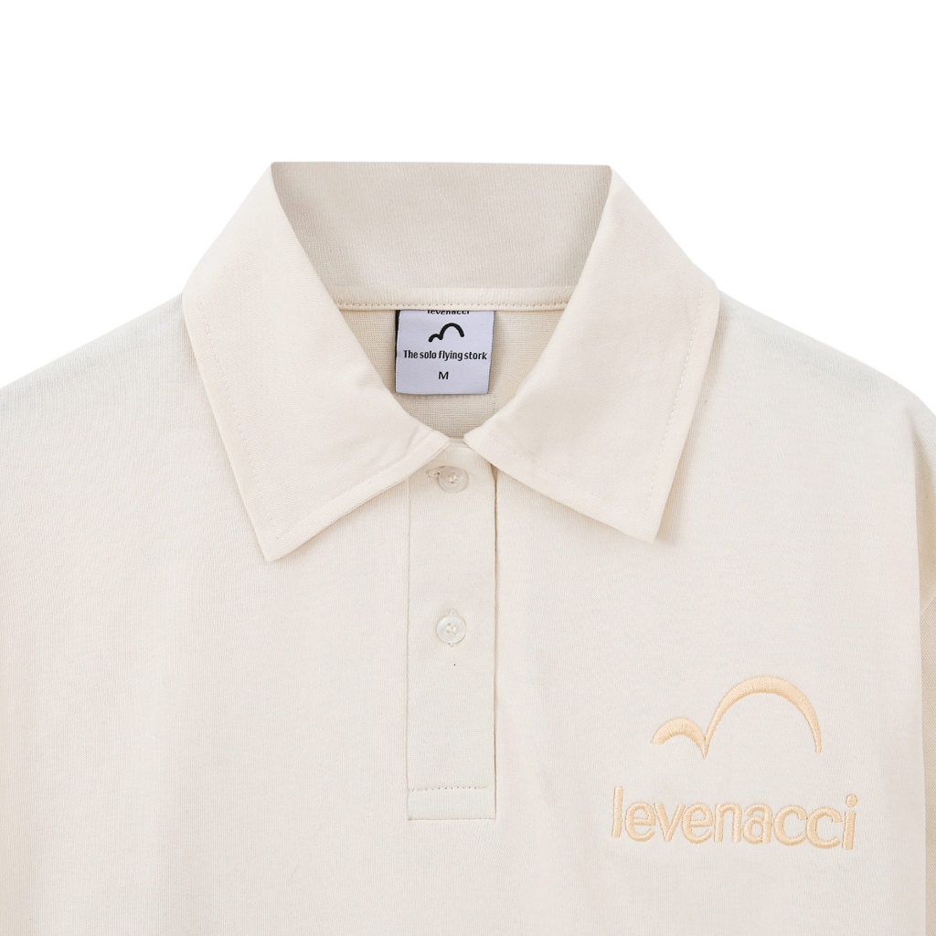 Áo Polo Màu Kem - Thêu Logo - Mác Da Bò Thật Thủ Công