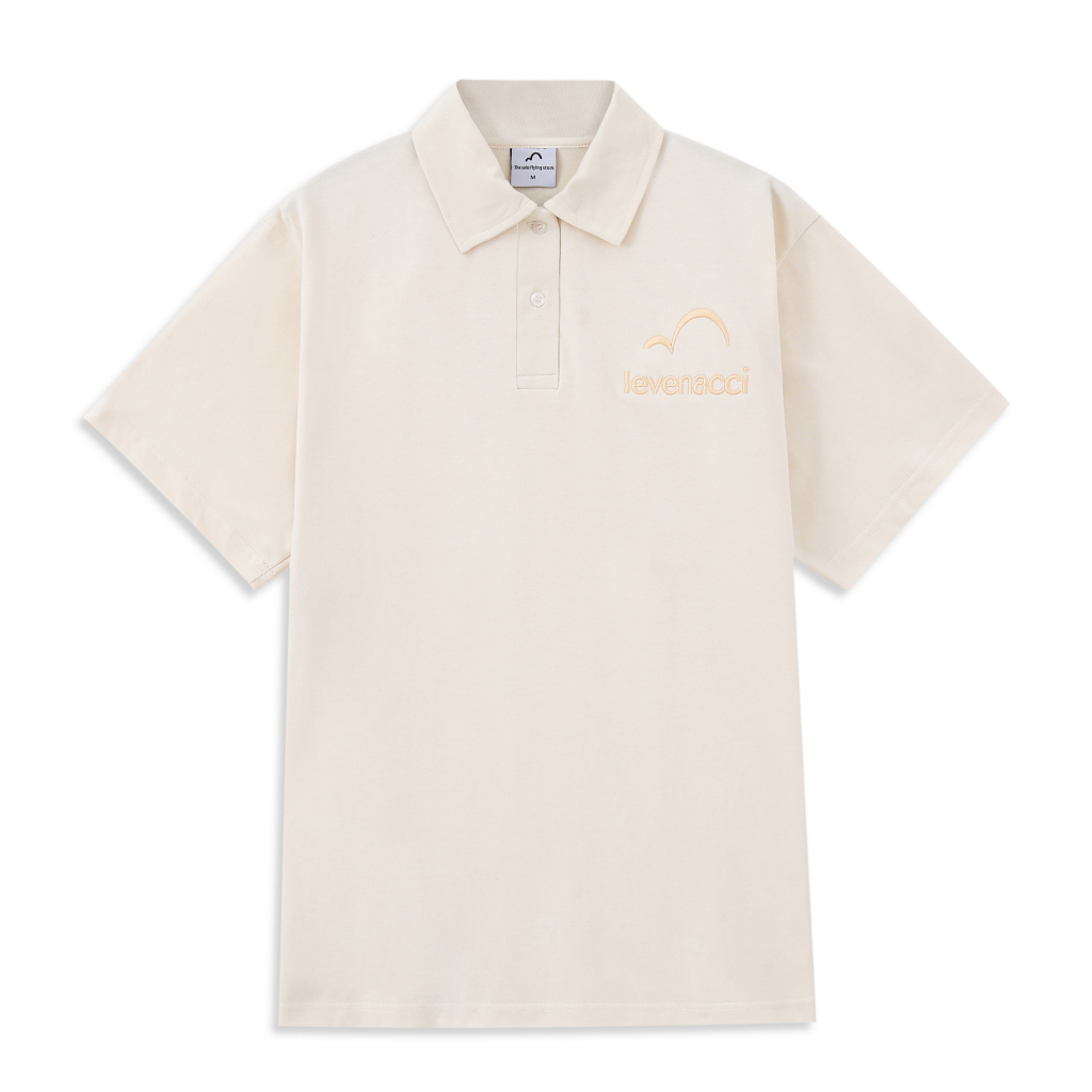 Áo Polo Màu Kem - Thêu Logo - Mác Da Bò Thật Thủ Công