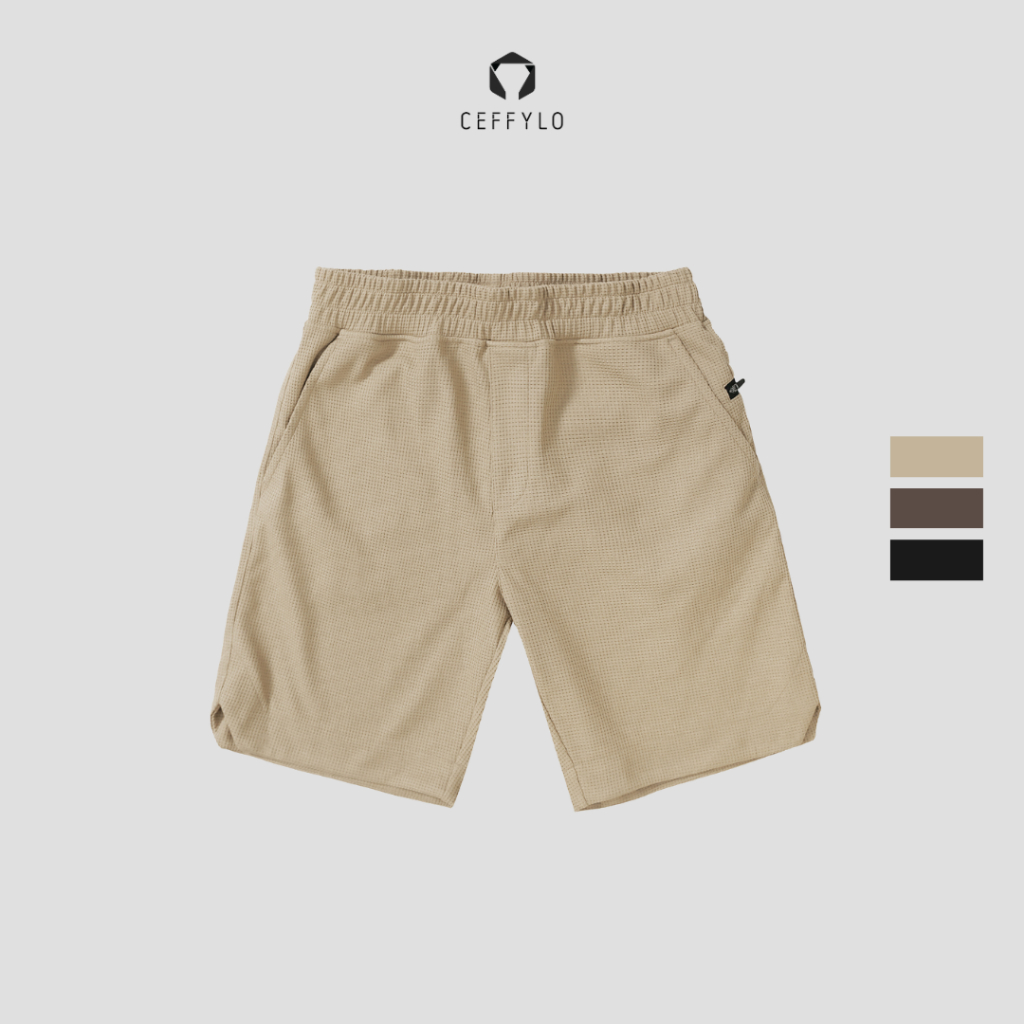 Quần Shorts CF Chất Liểu Vải Waffle Mặt Vải Dệt Tổ Ong Màu Camel , Thoáng Mát , Ceffylo