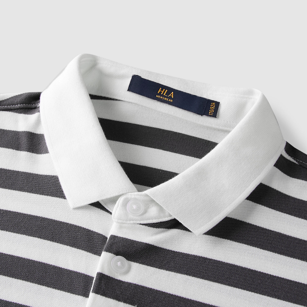 HLA x Qee - Áo thun POLO nam tay ngắn kẻ sọc ngang Qee pattern on chest striped POLO Shirt