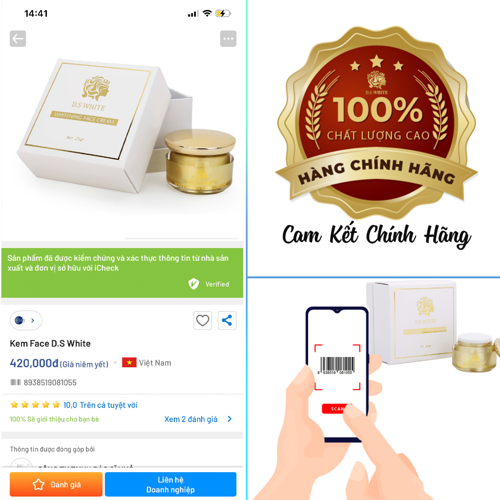 Kem Face Phủ Lụa, Kem Dưỡng Trắng Da Mặt Makeup Mờ Nám, Tàn Nhang 25gr Thương Hiệu D.S White