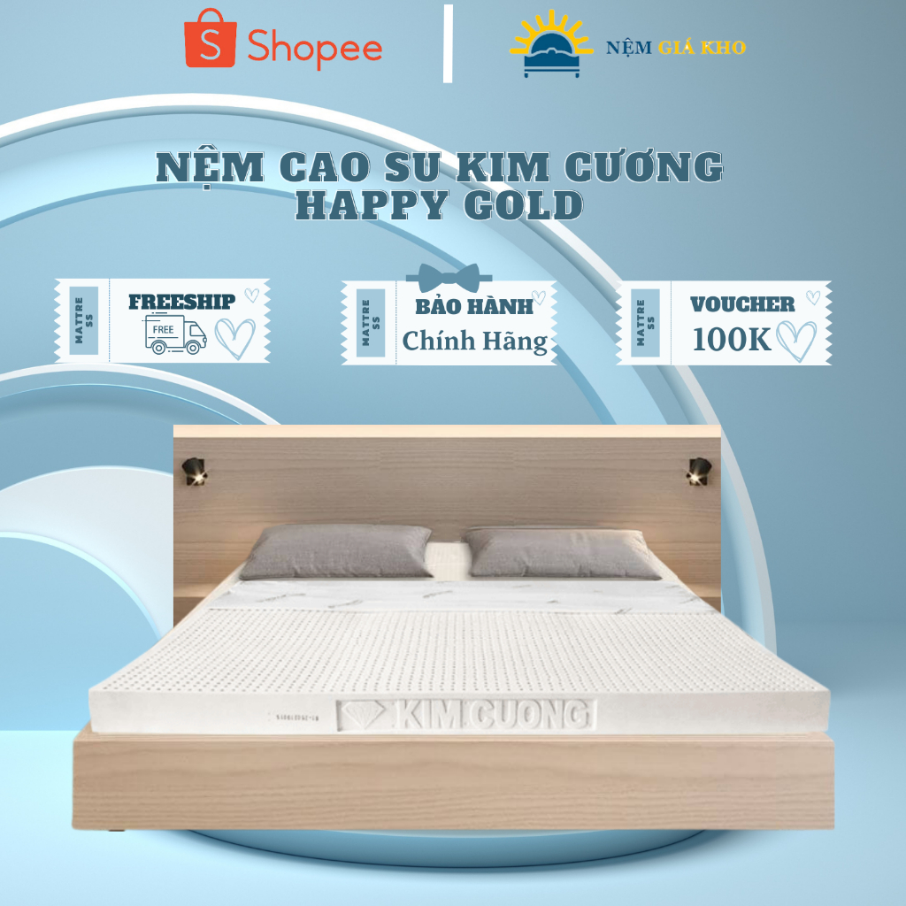 Nệm Cao Su Kim Cương Happy Gold bảo hành 12 năm