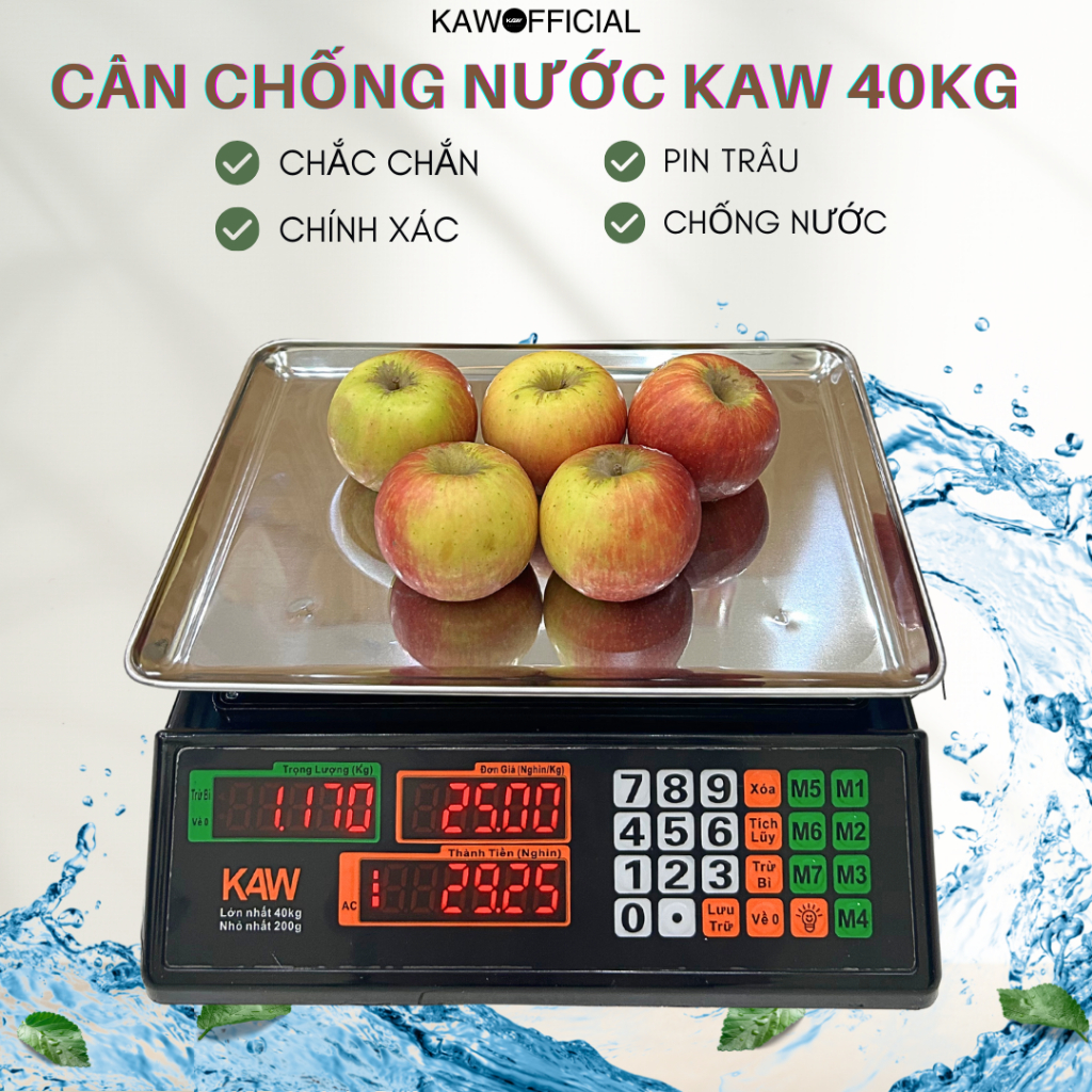 Cân điện tử KAW tính tiền tự động 40kg sử dụng tiếng Việt đầy đủ chức năng bảo hành 12 tháng