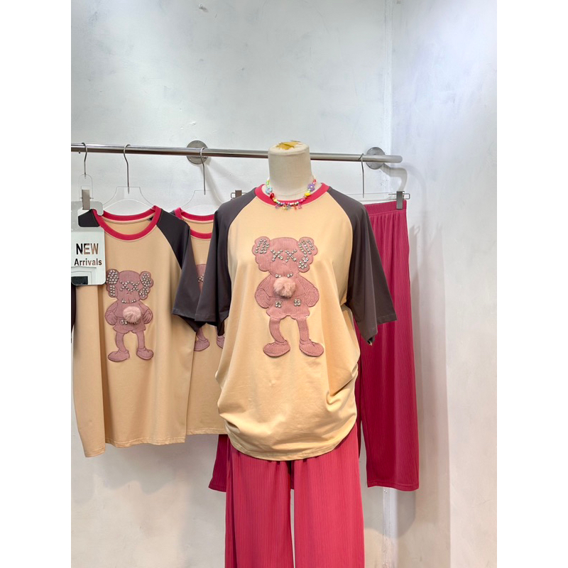 Set gấu đá quần dài hồng, chuẩn hàng loại 1 ảnh thật