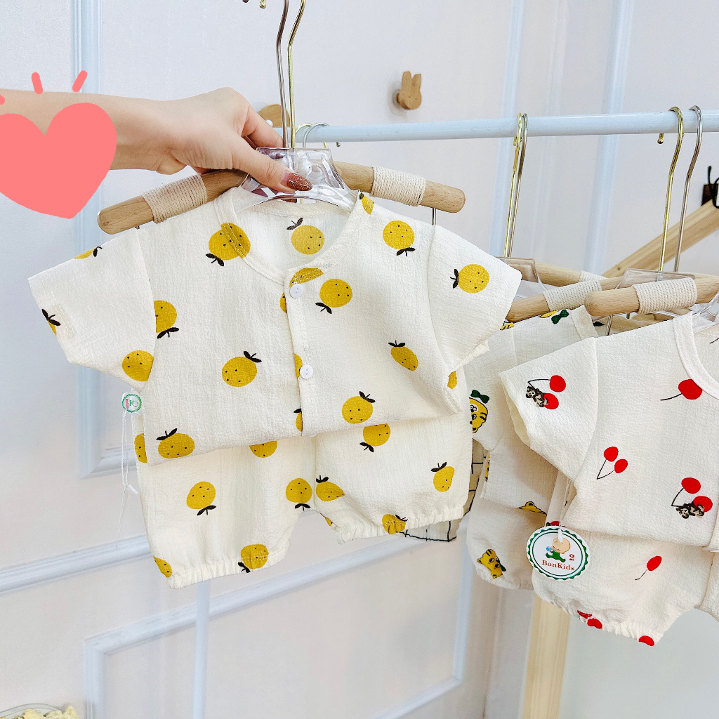 Bộ ngắn tay cho bé sơ sinh 3-15kg vải đũi xốp cao cấp, họa tiết xinh sang BO115