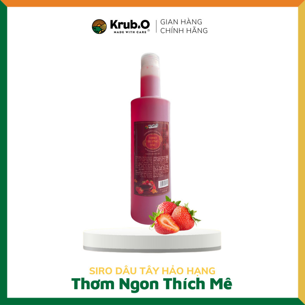 Siro Dâu nguyên chất Chai 650ml - Siro pha trà sữa, trà trái cây - Krub.O tự hào dùng nông sản thuần Việt