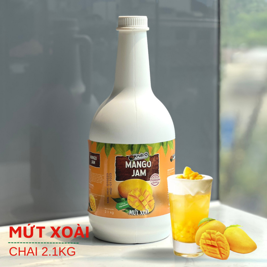 Mứt xoài Krub.O Chai 2.1kg - Sốt xoài đặc và có thịt quả - Pha trà trái cây, sữa chua, trà sữa, tráng miệng thơm ngon