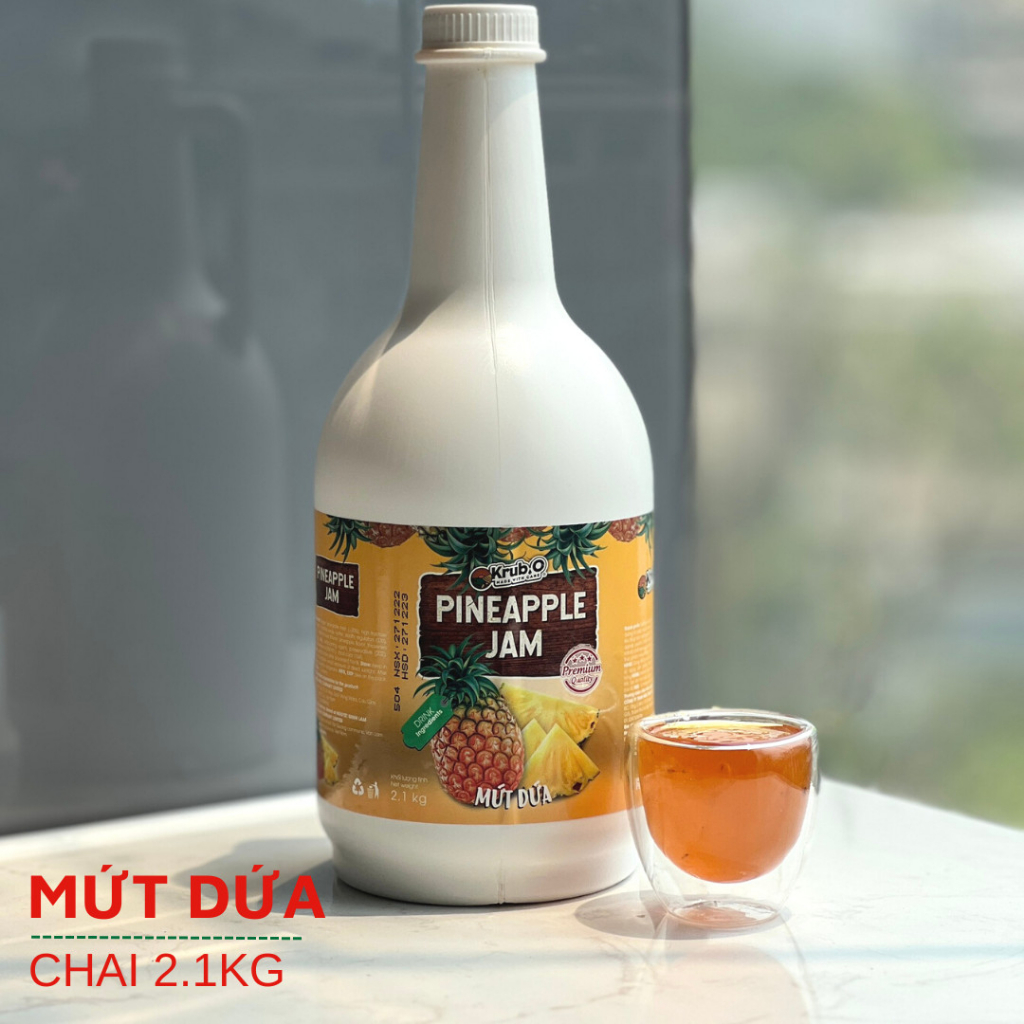 Mứt dứa Krub.O 2.1kg - Sốt thơm đặc & có thịt quả - Pha trà trái cây, sữa chua, trà sữa, món tráng miệng