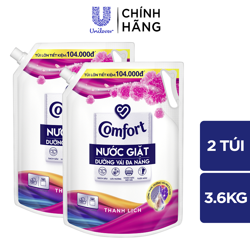 Combo 2 túi nước giặt dưỡng vải Comfort hương Thanh Lịch túi 3.6kg